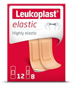 Leukoplast Elastic First Aid Plaster Strips - Flexible Adhesive Soft Absorbent Padded Fabric - Finger Cuts, Blisters & First Aid Accessory - 20 PCs