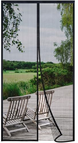 Risareyi Magnet Fliegengitter Tür 100x210cm, Schwarz Insektenschutz Balkontür Ohne Bohren, Insektenschutz Fenster Fliegengitter Balkontür Automatisches Schließen für Terrassentür mit Klettband