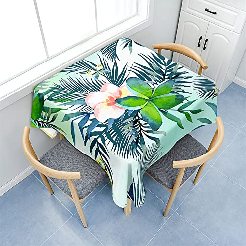 Morbuy Tischdecken Quadratisch, Pflanze Blätter Muster Tischdecke Wasserdicht Lotuseffekt Küchentischdecke Abwischbar Tischtuch für Restaurant Garten Outdoor (120x120cm,Pinke Blumen)