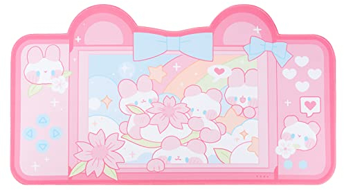 YOCORE Cute Mouse Pad- Large Non-Slip Rubber Base Desk Pad- Easy Clean Laptop Desk Mat for Gaming, Writing or Home Office Work (Pink - Sakura Bunny Bear)