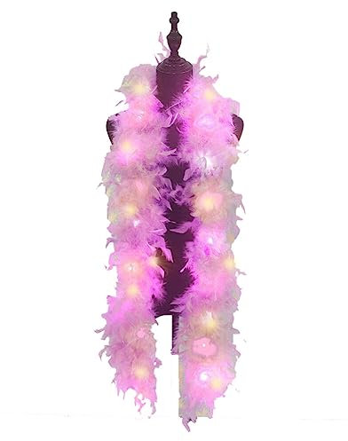 LED Federboa für Weihnachtsboa, 2M Weiß Federboa für Weihnachtsbaum Weihnachten Band Boa Streifen Flauschige Girlande Federn Schal für Damen Kinder Karneval Fasching Stola Kostüm Mottoparty