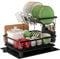 Dish Drainer Rack, 2 Tier Stainless Steel Dish Drying Rack with Drip Tray and Drying Mat, Sink Plate Drainer Rack with Utensils Holder, Swivel Spout, Kitchen Draining Board Rack for Kitchen, Black
