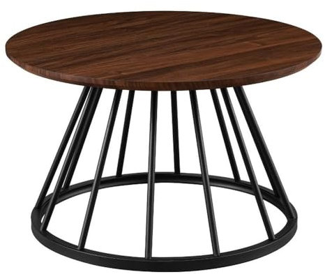 Walker Edison Vivv Moderner runder Couchtisch mit Metallsockel, 76,2 cm, Dunkles Walnuss