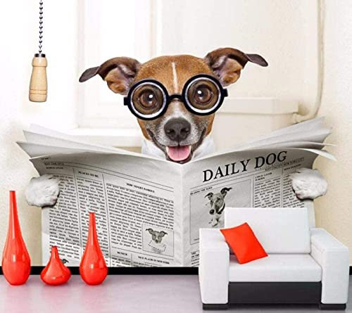 Selbstklebende Tapete Tier Hund Liest Zeitung 3D Fototapete Wandbild Motiv Abziehen Und Aufkleben Wandfoto 3D Tapetenkleister Wohnzimmer Die Wand Für Schlafzimmer Wandbild Bordüre - 350 x 256 cm