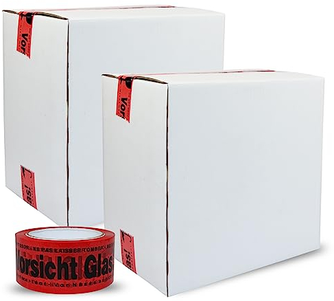 versando 72x Paketklebeband - Vorsicht Glas - mehrsprachig 48mm x 66m rot/schwarz Paketband 72 Rollen (2 Karton)
