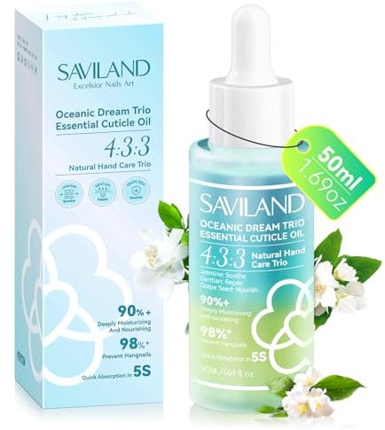 Saviland 50ml Jasmine Cuticle Oil: Jojoba Nail Oil with Organic Vitamin E&C, Easy to Absorb Non-Greasy Cuticle Oil for Nails, Nail Oil for Dry Nails Moisturizing Repair
