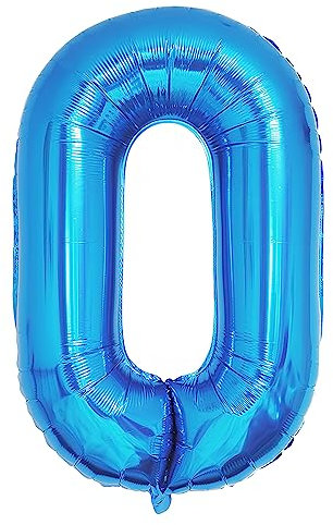 Ponmoo 40 inches Foil Balloons Numbers 0 Blue (101cm), Inflatable Helium or Air, Giant Balloon Number 0-9, 10-29, 30-100, Grand Balloons for Anniversary Wedding Birthday Party Decoration