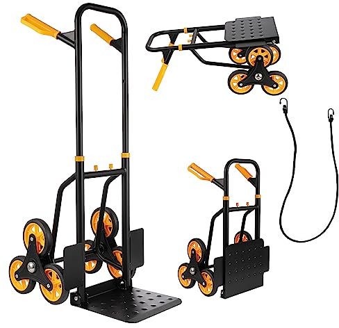 SmarketBuy Treppensteiger Sackkarre, 2 in 1 Schwerlast Treppensteigen Handkarre 330 lbs Kapazität, Faltbarer Trolley Wagen mit 6 Rollen und Seil für Zuhause, Büro oder Einkaufen