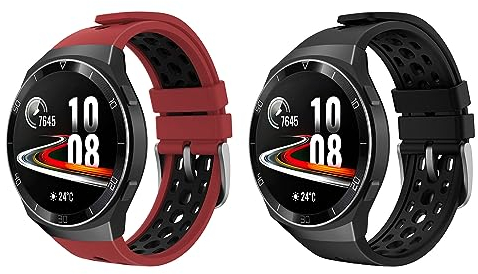 MoKo 2 Stücke Armband Kompatibel mit Huawei Watch GT2e, Weiches Silikon Atmungsaktives Ersatzarmband Uhrenarmband Sportarmband für Damen und Herren, Rot Schwarz/Schwarz
