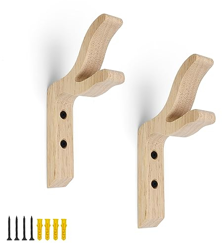 HERKINDNESS Kleiderhaken Holz, 2 Stücke Geweihform Garderobenhaken Holz, Kleiderhaken Wand mit Montagezubehör, Umweltfreundlich, für Aufhängen von Kleidung oder Handtüchern