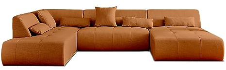 Lisa Design Onyx – 7-Sitzer Wohnlandschaft Links – aus Stoff Rostfarben