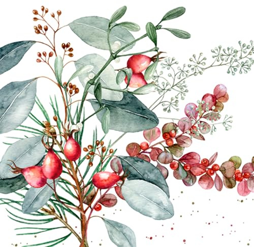 20 Servietten Herbst Naturblüten an Hagebutten als Tischdeko. Papierservietten mit Motiv. Auch für Decoupage und Serviettentechnik 33x33cm