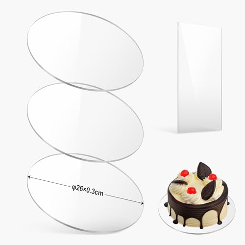 efuturetime 3 Stück Kuchenplatte Rund Acryl, φ26cmx3mm, Tortenplatte Transparent mit Acryl Kuchenschaber, Nicht Klebende Cake Board zum Glätten und Arrangieren von Torten, DIY