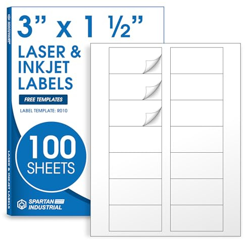 Spartan Industrial Printable Laser and Inkjet Labels - 3 X 1.5 White Label Stickers - 100 Sheets, 1400 Total Labels for 2 oz. Bottles, Alcohol, Candy Bars