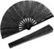 Qyeahkj Glitter Large Folding Hand Fan - Black Rave Clack Handheld Chinese Tai Chi Kung Fu Foldable Fabric Decorative for EDM Club Party Dance Performance for Men Women