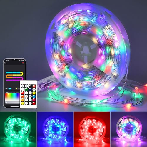 Bluetooth USB LED Lichterkette Außen, 15M 150LED RGB+IC Lichterkette Bunt Innen Led Lichterkette mit Timer, App-Steuerung, IP65 Wasserdicht LED String Lights für Weihnachten Party Hochzeit Deko