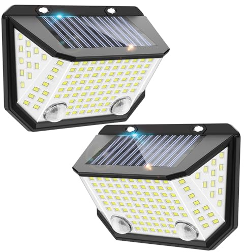 Kasonic Lumières Solaires à Double Capteur pour l'Extérieur, 6500K Lampes Solaires de Mouvement pour Clôtures, Lampes Extérieurs Solaires d'Escalier Étanches pour Maisons, Lot de 2