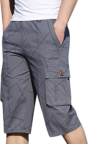 Herren Mittlerer Taille Täglich Lässig Mehrere Taschen Shorts Modische Männer Vielseitige Kurze Hose Freizeit Cargo Kurz Hosen Sommer Atmungsaktiv Straight Breite Outdoor Kurzgröße (Grau, XXL)