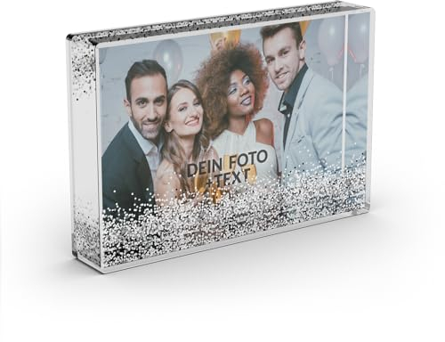 PICANOVA Glitzer-Bilderrahmen mit Foto - Personalisierte Schüttelrahmen für Valentinstag, Paare - Acryl-Bilderrahmen mit Schneekugel Effekt für Foto 15x10 cm - Personalisierte Geschenke - Glitters