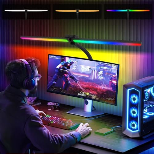 Sanfant LED Desk Lamp, 24W, 80CM, Double Head Desk Light with Remote Control, Hand Sweep Switch, Stepless Lighting, Gooseneck, Eye Protection Table Lamp with Clamp for Study Home Office Bedroom Game