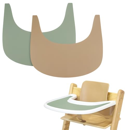 Mantel Individual Trona, 2 Piezas, Mantel Individual Duradero de Silicona para Trona, para Accesorios Trona para Tripp Trapp, Adecuado para Bandeja Trona para Tripp Trapp (Caqui/Verde)
