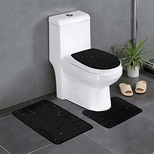 WQUVMDS 3-teiliges Badezimmerteppich-Set, rutschfest, Toilettenvorleger, waschbar (schwarzer Glitzer)