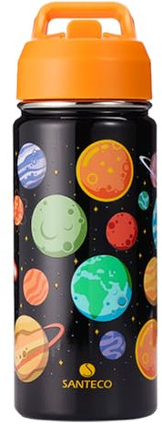 SANTECO Borraccia Bambini Acciaio Inox, Senza BPA, 500ml Borraccia Termica a Prova di Perdite con Cannuccia per Scuole, Facile da Pulire