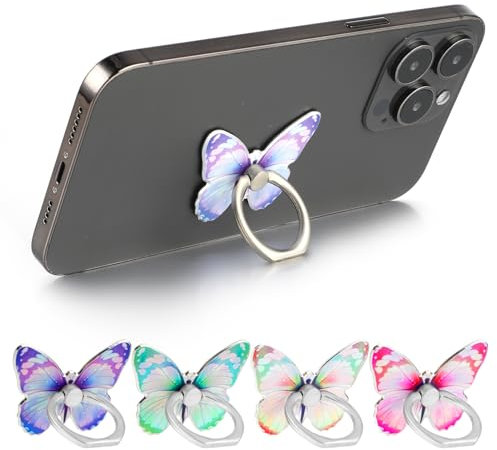 Ymapinc 4 Stück Handy Ring Schmetterling 360° Drehung Handyhalter Schmetterling Ästhetik Handyringhalterung Finger Cute Handyring für die Meisten Smartphone(4 Farben)