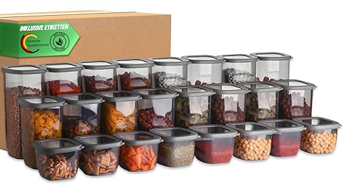Gezella Vorratsdosen mit Deckel luftdicht [24er-Set] – Stapelbare Vorratsbehälter für die Küche | BPA-freie Aufbewahrungsboxen Küche für Mehl, Nudeln, Müsli, Reis & mehr