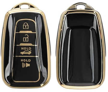 kwmobile Carcasa para Mando Compatible con Toyota 4-Botones 2018-2024 RAV4 Avalon Camry C-HR Prius - Funda para Llaves de Coche de TPU con Botones - Negro/Dorado