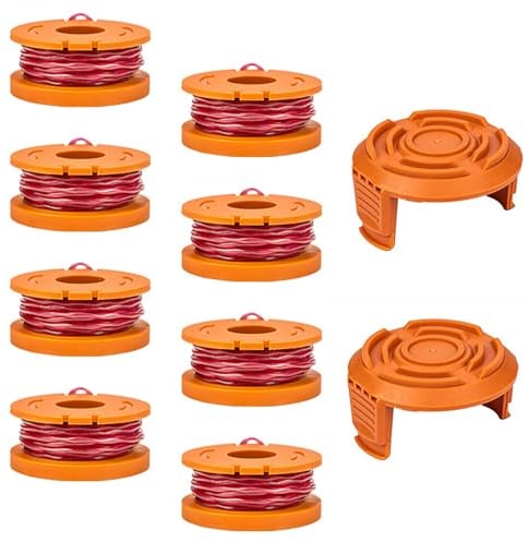 8 Stück Rasentrimmer Spule Für WORX Rasentrimmer Alle Kompatibel WA0010 Ersatz Trimmer Fadenspule Mit 20v Worx Rasentrimmer Faden WG151 WG163 WGg, 175 WG180, ø 1,65mm, 3m Und 2 Ersatz Kappe WA6531