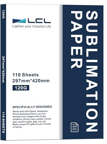 LCL Papel de sublimación A3, 420x297mm, 110 Hojas, 120 g/m², Compatible con la Impresora de sublimación EPSON, Compatible con SAWGRASS, Compatible con RICOH,Compatible con Brother