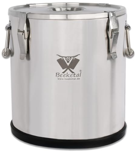Beeketal 'BTB-33P' Edelstahl Thermobehälter mit 33 L Gesamtvolumen (Max. 30 L Füllmenge) | Doppelwandig isolierter Transportbehälter mit Spannverschluss, Deckel mit Gummiring und Entlüftungsventil