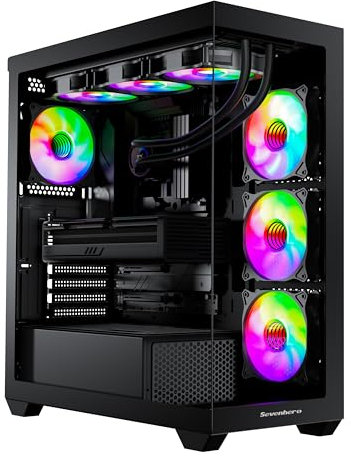 Sevenhero Boîtier PC ATX EL2, boîtier d'ordinateur de jeu moyen avec 3 ventilateurs ARGB de 120 mm, prend en charge un radiateur de 360 mm, un processeur graphique de 400 mm, verre trempé panoramique,