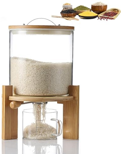 BOVDC Reisspender, Müslispender Glas Küche, 5/7.5L, Lebensmittelspender mit 500ml Messbecher, Cerealien Vorratsdosen mit Deckel Luftdicht für Platzsparende (5L)
