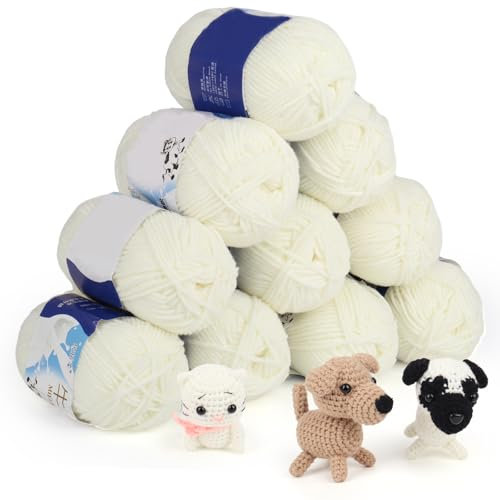 Coopay Häkelgarn 10 x 50g, 5 Faiding Weiche Wolle zum Häkeln, Handstrickgarn für Anfänger und Kinder, Baumwolle Babywolle für Häkel- und Strickprojekt, Baumwolle Crochet Yarn - Milchig Weiß