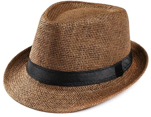 AYWTIUN Sombrero Paja Sombrero de Paja for el Sol Unisex, Gorra for la Playa, Sombrero for el Sol, Sombrero de Paja for Boda, Gorra for Hombre y Mujer con Cinta Negra L * 5(Coffee)