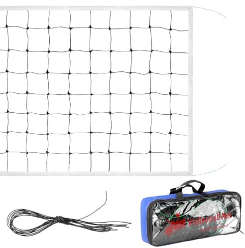 QWORK® Filet de Volleyball Pliable, 9.5 m x 1 m Filet de Volleyball Taille Standard, Filet de Volleyball de Plage avec Sac de Transport, Filet Piscine Volley, pour Intérieur/Extérieur