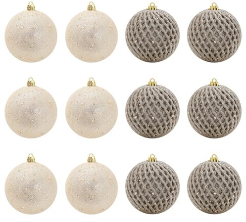 12 Stück Weihnachtskugeln mit Glitzer Pailletten,Set für Weihnachtsbaum Dekoration,Weihnachtsdeko Hausdeko Leichter Weihnachts-Christbaumanhänger, Funkelnde Baumkugeln Für Weihnachtsfeiern(Champagner)