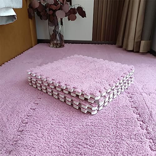CucCe Plüsch Schaum Fußmatten 18 Plüschschaum-Teppichfliesen, ineinandergreifende Puzzle-Fußmatten, rutschfeste Fußmatten, Flauschige kleine Teppiche Schaumteppich(Pink,30x30cm)