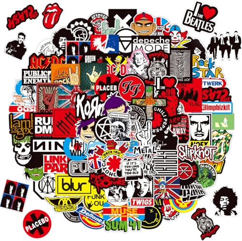 Sdhgerh Rock Band Graffiti Stickers 100 Pcs - Colorful Vinyl Music Stickers for Luggage, Notebooks, Scooters, Mobile Phones