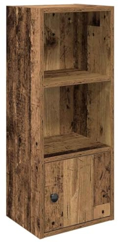 Makastle Bücherregal Klein mit 2 Fächern und 1 Tür, Standregal DVD Regal Aufbewahrungsregal Büroregal Aktenregal für Wohnzimmer Arbeitszimmer Büro, Altholz-Optik 31x24x77 cm Holzwerkstoff