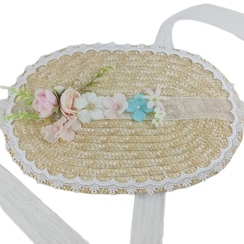 Chapeau de soleil fait à la main en dentelle décorée de motifs pastoraux pour filles et femmes avec ruban