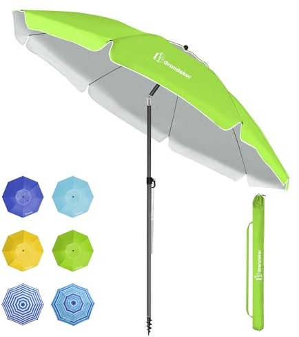 Grandekor Sonnenschirm Ø180cm winddichter Strandschirm Balkon Gartenschirm Marktschirm, Terrassenschirm mit Bodenhülse & Drehstange & Schutzhülle, Sonnenschutz UV50+, Apfelgrün Rund