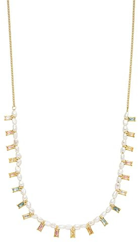 Purelei® Collier corail coloré avec perles Keshi et pierres de zircone aux couleurs pastel – Acier inoxydable plaqué or 18 carats, réglable de 40 à 45 cm, bijou élégant pour toutes les tenues, Länge