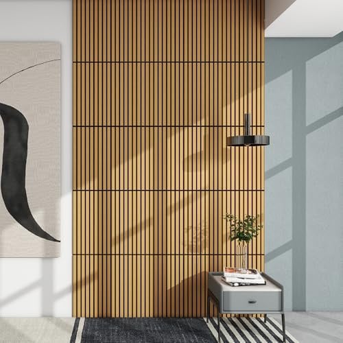 NEU.HOLZ Akustik Wandpaneele Vang 16er Set Wandverkleidung zum Kleben und Schrauben 5,76 m² Holzfurnier 3D Paneele geradlinige Lamellen in Eichenoptik, dunkel