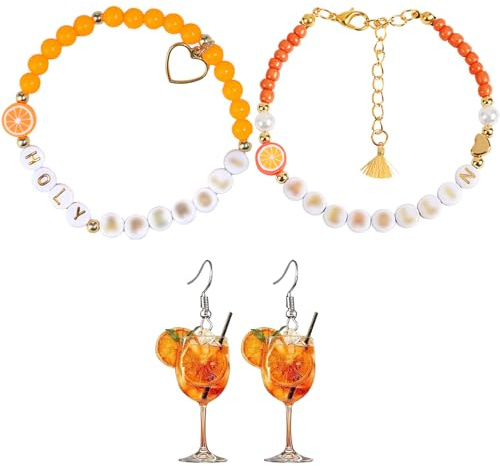 KRYMXAR 4-teiliges Accessoires Set, Geschenkset mit Holyy Armband und Weinglas Ohrringen, Perfekt für Party und Geschenk