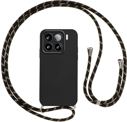 Vauki Handykette für Xiaomi 15 Hülle mit Band, HandyHülle mit Kordel, Weich Silikon TPU Stoßfest Bumper mit Kette zum Umhängen für Xiaomi 15, Lanyard-Schwarz