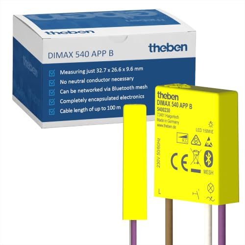 Theben 5400230 DIMAX 540 APP B Mini-UP-Dimmer R/C Bluetooth Mesh | ultrakompakt 32,7 x 26,6 x 9,6 mm, kein Neutralleiter, 150 W LED, Lichtszenen, Astroprogramm, 100 m Leitung, vernetzbar