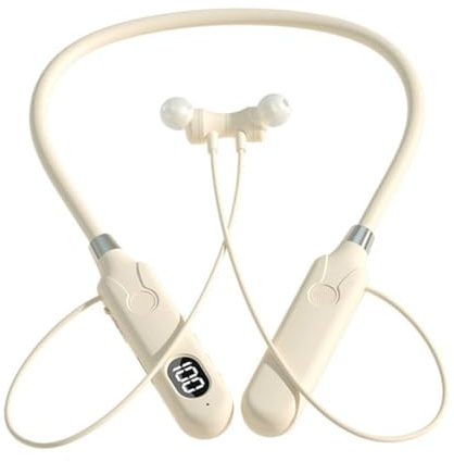 VALICLUD Wireless Neckband Headphones Ergonomic Neckband Design Build Noise-isolating for Sports Travel Outdoor Activities Comfortable in Beige